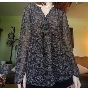 Y2k Brown Pattern V Neck Blouse